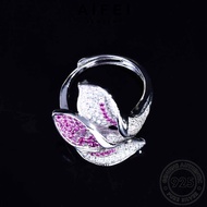 AIFEI JEWELRY Pink Crystal Ring Korean 925 Original Perempuan Cincin Sterling Silver 純銀戒指 Perak Adjustable Women Leaves For Accessories Diamond Temperament R2263