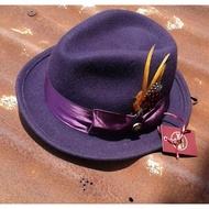 Fedora hat, Laken hat, ribbon list, purple fur