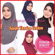 Denim Combo 5 helai Tudung Sarung Sauk Sarima Denim Cotton Soft Awning Ironless Anti Kedut Borong 10