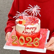 Year of the Horse fireworks happy new year acrylic cake decoration 2026 new year digital candle fest