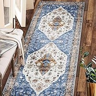 COMSLE Boho Runner Rug, 2 x 7 Ft Washable for Hallway, Faux Wool Small Kitchen Area, Distressed Thro