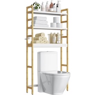 Over The Toilet Storage, 3-Tier Freestanding Storage Rack Bathroom Organizer Space Saver Freestanding Above Toilet Stand W/Adjustable Shelves, Fit Most Toilets, Easy Assembly, Natu