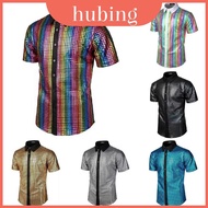 Vintage Men's Sequin Dress Shirt - Polyester Fabric for Parties & Cosplay