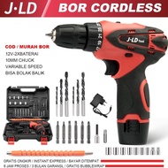JLD 12V mesin bor baterai 10mm bor cas 2 baterai bor batre set bor