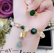 Set Perhiasan Gelang Batu Kristal Batu Giok dan Titanium Cincin Wanita Cc221