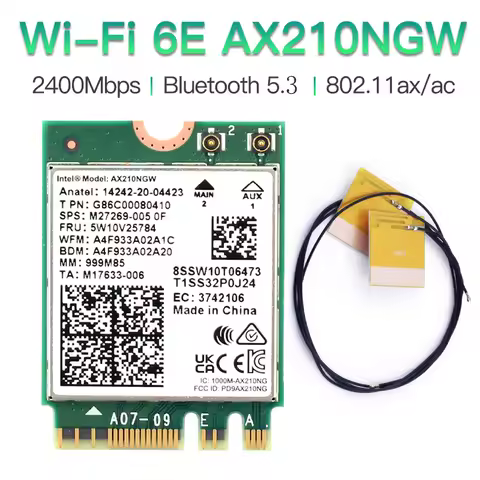 WiFi 6E Intel AX210 Bluetooth 5.3 M.2 Wireless Card AX210NGW 2.4Ghz 5Ghz 6Ghz 5374Mbps 802.11ax Wifi