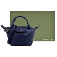 LONGCHAMP LE PLIAGE CUIR系列小羊皮斜背包（迷你/海軍藍）_廠商直送