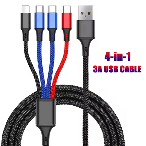 4in1 3A USB Cable for iPhone 14 13 12 11 Pro Max 3 in 1 2 in 1 Charging Cable Micro USB Type C Cable
