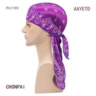CHONPAI Hip-Hop Bandana Headscarf Unisex Solid Pirate Hat Durag Cap Embroidered Silk Long Tail Braid Turban Hat Headband