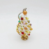 White Christmas Tree Beaded 3D Keychain Charm Handmade Lan Jie's Craft Christmas Series