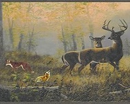 Dundee Deco DDAZBD9025 Peel and Stick Wallpaper Border - Nature Grey, Red, Yellow Deer, Fox in The F