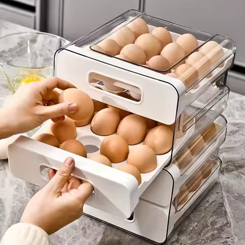 Refrigerator Egg Organizer Egg Holder for Fridger 2-Layer Drawer Type Stackable Egg Storage box Clea