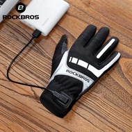 hotx【DT】 ROCKBROS Warm Men's Gloves SBR USB Heated Windproof Plam Breathable E-bike
