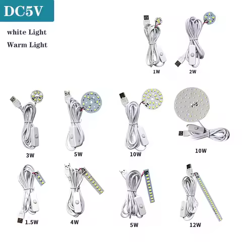 DC5V LED Light Board SMD5730 One Color Lamp Source 1W 2W 3W 4W 5W 10W12W 30W With 1.5M USB Plug ON/O