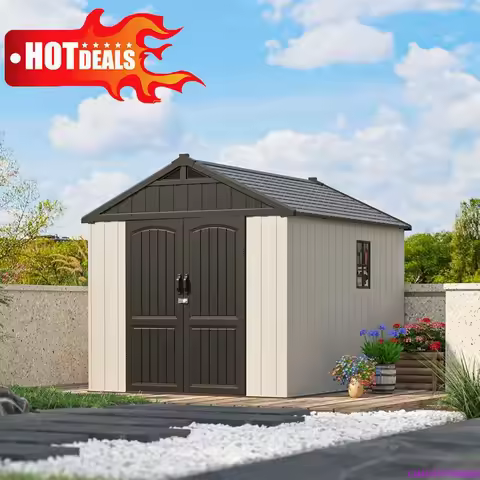 Customizable 8 X 10 FT Resin Outdoor Storage Shed With Floor, Plastic Shed With Window And Lockable 