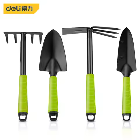Deli Gardening Tool Sets Shovel Hoe Harrow 1/3/4 Pcs with PP Coated Handle,Garden Lawn Farmland Tran