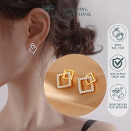 Tlee women's silver earrings with double square face with high quality stone NCJ B0101