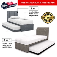 [ASTAR] Lazo 2 in 1 Divan Bed frame and pull out in Fabric Grey Brown Single PVC Brown Trundle Bed (Free Install)