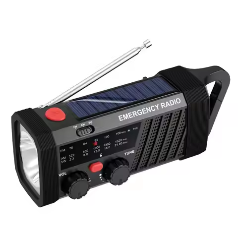 AS95-New Emergency Radio With SOS Alarm, AM/FM/SW & Flashlight Solar/Hand Crank Charging For Outdoor