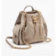CHANEL 25B Gray Suede 25bag Drawstring Backpack 25B Backpack Backpack Backpack 25 Bag Hot One Muddy,