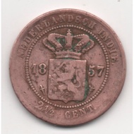 Koin kuno Nederlandsch I(ndies 2-1/2 Cent Tahun 1857 Bekas Sesuai Gamb
