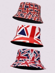 1頂女性英國國旗漁夫帽,雙面印花,適用於戶外運動和休閒,透氣防曬帽子街頭