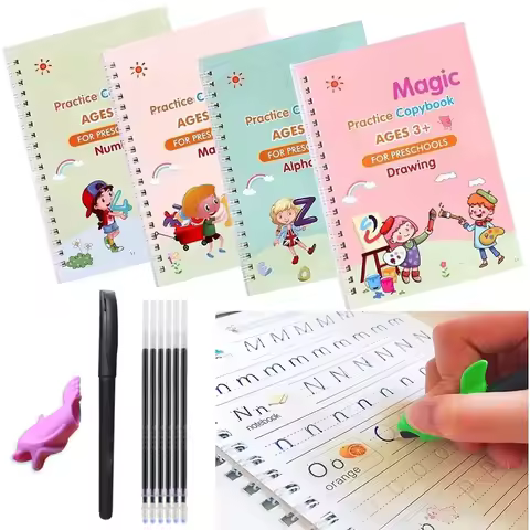 4Books Pen Magic Copybook Free Wiping Children's Kids Writing Sticker Practice English Copybook For 