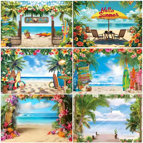 Summer Hawaii Party Supplies Background Banner Decoration Aloha Coconut Tree Surfboard Baby Shower B