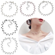 Cecilia Pearl Clavicle Branch Choker Necklace Zigzag Model Korean Pearl Chain Korean Necklace