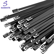 greatbuy666-100pc Metal Zip Ties Black 11.8in Stainless Steel Zip Ties Heavy Duty 270LBS Tensile Str