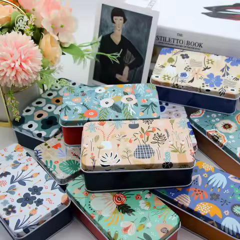 10 Pcs Cartoon Christmas Lavender Rectangular Tinplate Metal Storage Boxes For Ornaments,Wedding Can