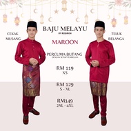 XS - 4XL! Baju Melayu Dewasa Slim Fit / Moden Tanpa Pesak Cekak Musang &amp; Teluk Belanga Maroon