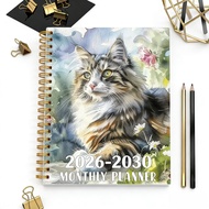 Monthly Calendar Planner 2026-2030 Kitten Floral Cover 5 Year Planner Journal Notebook