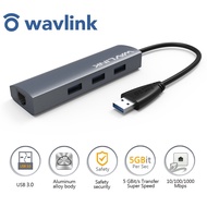 WAVLINK ฮับ3.0 USB 4พอร์ตพร้อมอะแดปเตอร์อีเทอร์เน็ต Gigabitอลูมิเนียมแบบพกพา USB C ฮับพร้อม RJ45 10/
