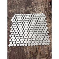 High-quality round mosaic tiles. Round white-brown mosaic ceramic tiles