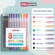 Deli multi-color gel pen Set - 8 colors with 8 replacement ink cartridges - 33160