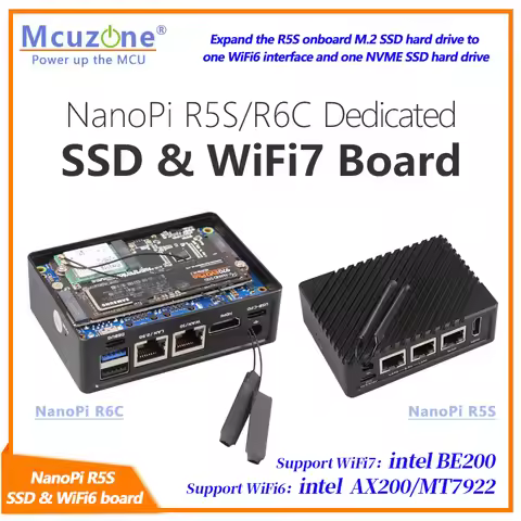 NanoPi R5S/ R6C Dedicated NVME SSD & WiFi7 Board,BE200,MT7922,AX200 RTL8822CE,debian