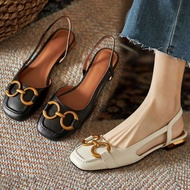 💝Fast delivery💝 Flat Close Apricot White Low Block Heel Wedding Korean Sandals For Women 2 colors