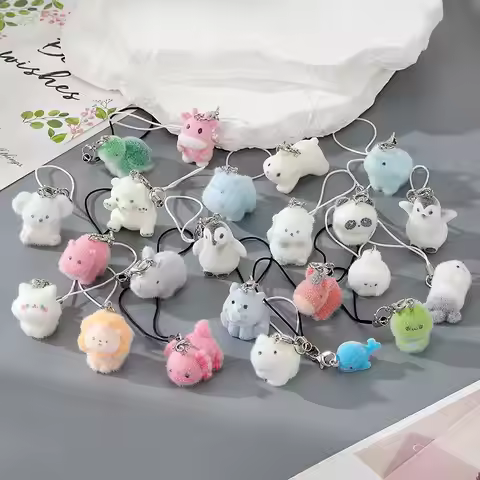 Cute Tiger Beaver Bear Rhinoceros Bag Earphone Case Pendant Flocking Penguin Hippopotamus Animal Key