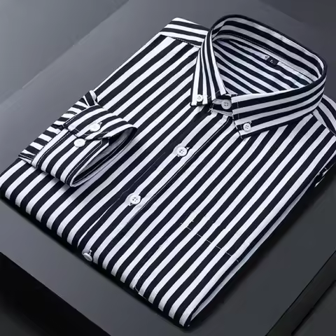Classic Plaid Dress Shirt for Men - Long Sleeve Casual Button Down Shirts for Work and Business Stri
