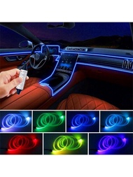 1m 2m 3m 4m Tira De Luces Led Para Automóvil, Luz De Atmósfera De Decoración Interior, Luz De Tablero De Instrumentos Rgb Neon Diy, Kit De Iluminación Ambiental Con Usb Para La Puerta Del Vehículo, Consola Central, Multicolor, Dentro Del Alambre De Recorte De Fibra Óptica, 1 Pieza