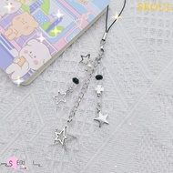 SEOUL Silver Pentagram Phone Pendant, Spice Girl Style Heart Y2k Star & Cross Phone Chain, Cute Star