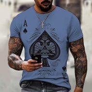 Poker 3D Print Crew Neck Short Sleeves夏季撲克3D印花圓領短袖