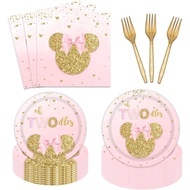 96 PCS Cartoon Mouse 2nd Plates and Napkins Party Supplies Girls Oh Twodles Mouse Happy 2nd Birthday