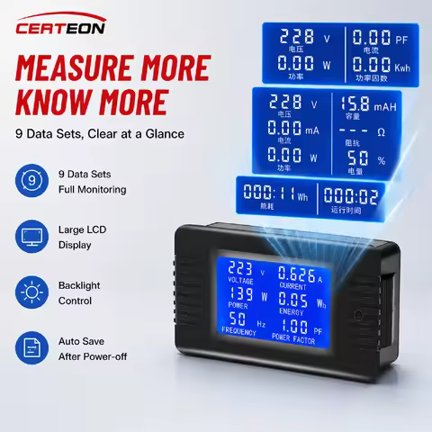 PZEM-022 LCD AC Power Meter Energy Monitor Voltmeter Ammeter KWh Meter for Solar Generator Panel 80-
