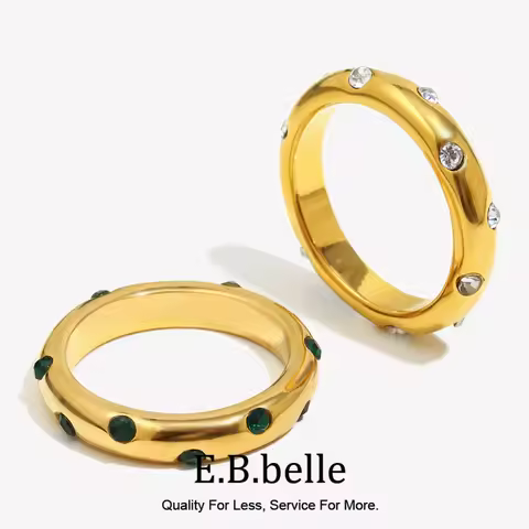 E.B.belle Round Plain Ring Green White Colorful 18K Gold Plated Accessories 316L Stainless Steel Rin