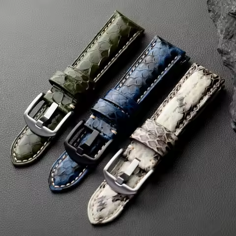 Handmade snake skin strap 20 22 24 26MM thick leather strap, compatible with PAM111 441 blue-green g