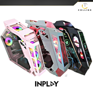 Inplay Thunder 01 Robot Gaming Case | White Pink Black | mATX Tempered Glass | For PC Desktop | For 