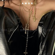 Byzantine Empire Retro style Golden Cross Stacked tape long Necklace