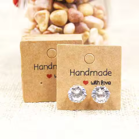 100PCS DIY white/kraft paper handmade stud earring tag square shape small cute earring packing displ